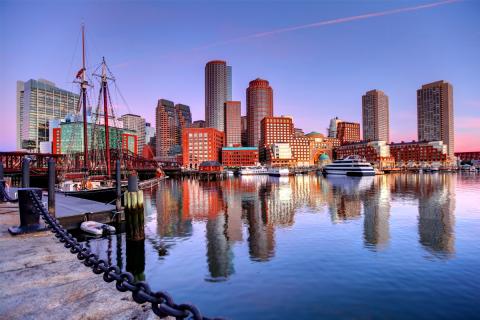 Downtown Boston skyline along the Boston Harbor waterfront.
